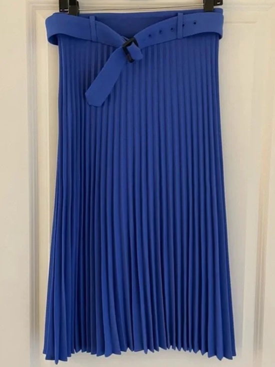 Ann Taylor Belted Pleated Midi Skirt In Cobalt Blue Sz 8 - Picture 5 of 9